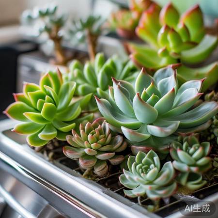 多肉植物易养活，冰箱顶上美化空