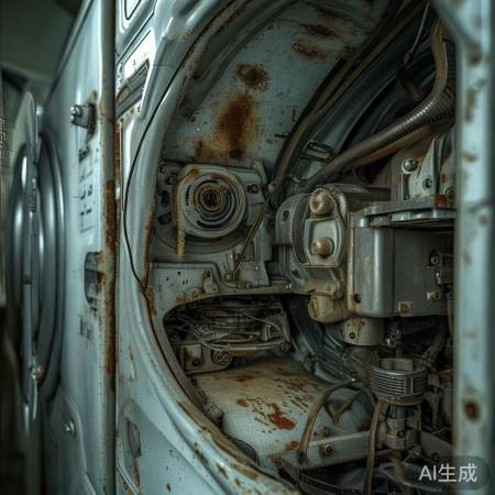 检查洗衣机内零件,电机较旧。