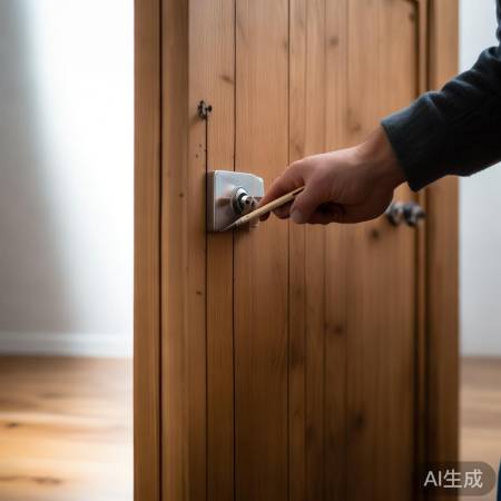 智能锁安装,门中定位钻孔。