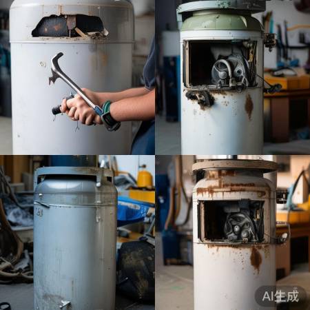 拆卸热水器,显露加热管。