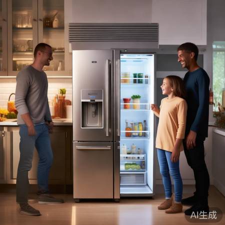 超薄对开门冰箱，省空间功能全。