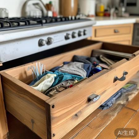 “旧抽屉变收纳盒，厨房物品井井