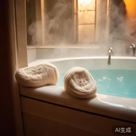 浴室门口暖拖鞋,洗澡后脚暖和。