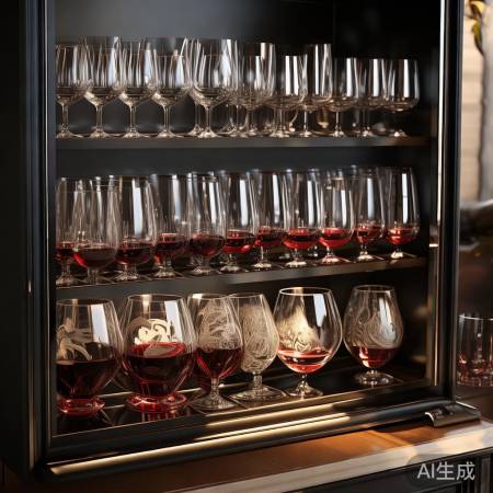 酒柜装饰：酒杯色彩与形状映衬风