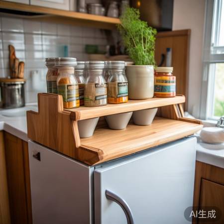 小冰箱顶部空间巧变置物架