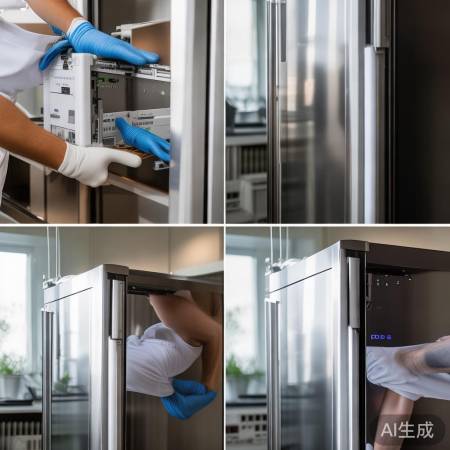 恢复冰箱，安装门板，通电检查。