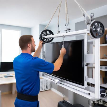 电视安装轮子前，检查吊绳牢固。