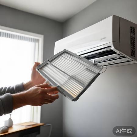 “空调滤芯，定期更替保健康”