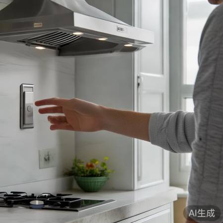 “接通电源，测试抽油烟机。”