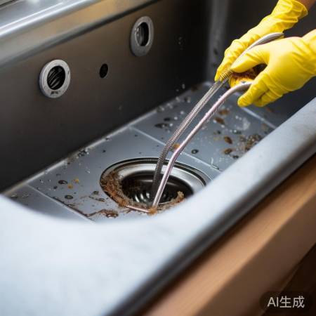 “洗衣机排水口堵塞，用铁丝清洁