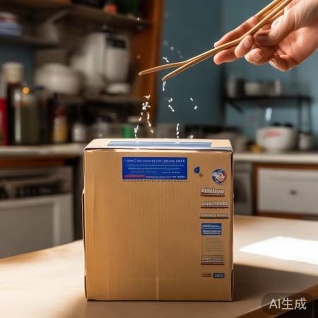 “盒盖卡住，筷棍撬或热敷开”