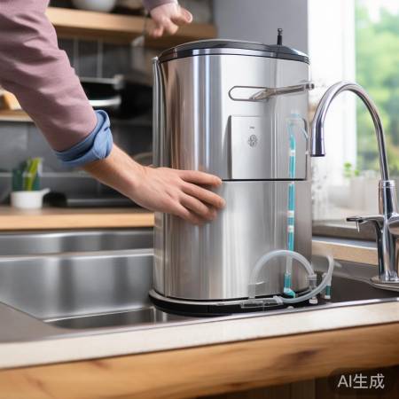 安装净水机，稳固放置，连接水源